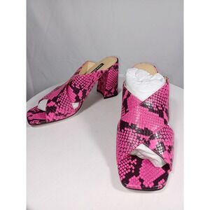Nine West Shoes Womens Size 8.5 Pink Snake Print Block Heel Mules GIGI3 Textured